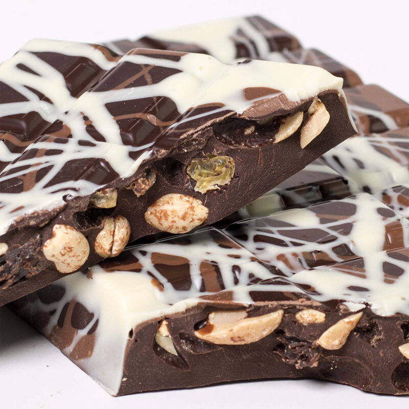 Tabliczka gorzkiej czekolady ART (600 g) z rodzynkami i orzeszkami ziemnymi