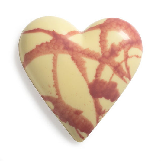 Białe serce czekoladowe wypełnione praliną z kwiatem naleśnika francuskiego (100g)