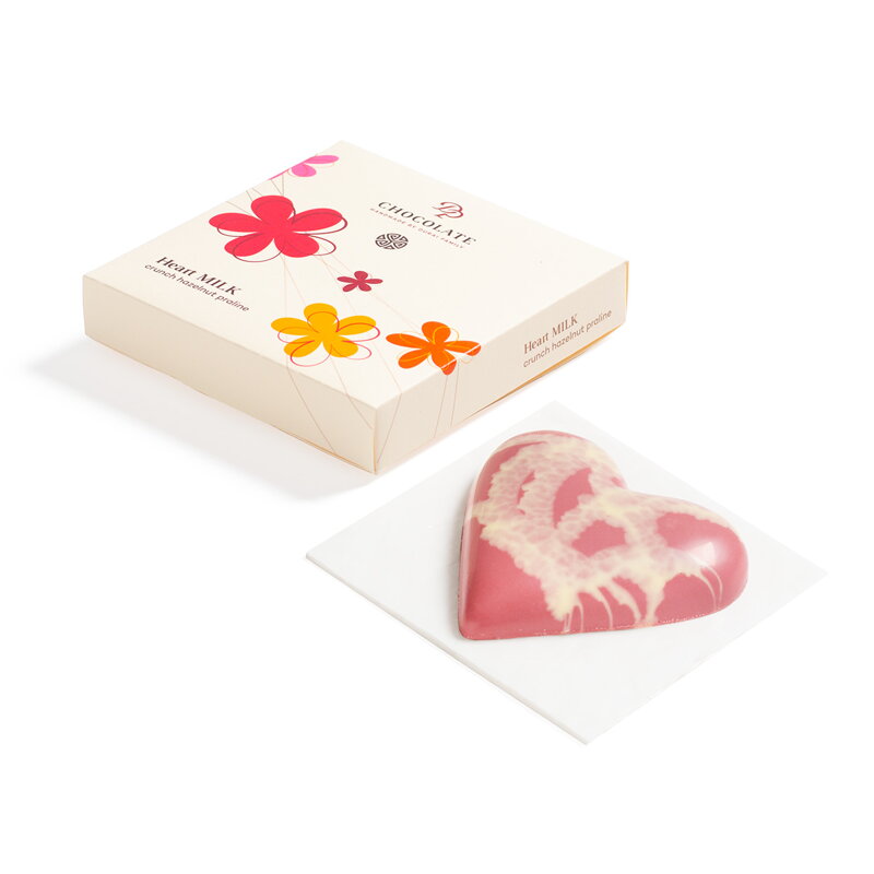 Czekoladowe serce RUBY wypełnione praliną migdałowo-malinową (100g)